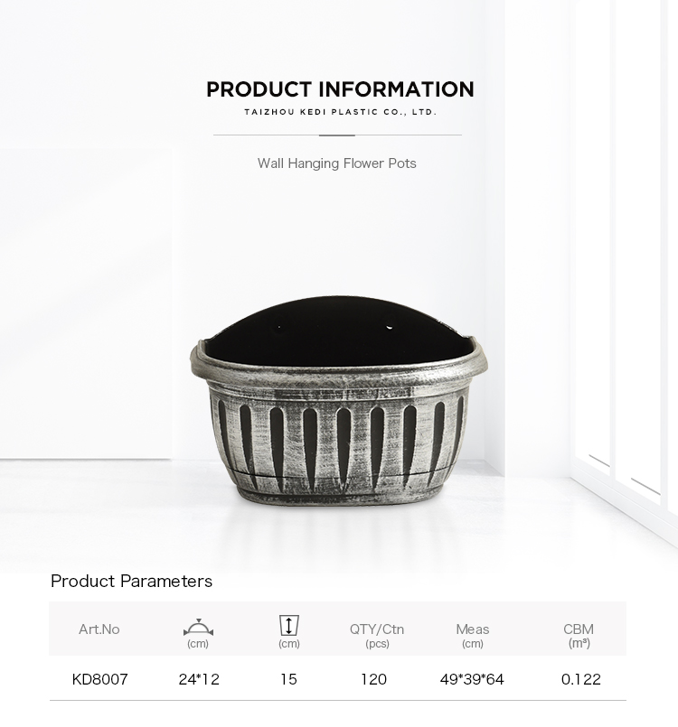 Semicircular wall hanging plastic flower pot with antique finish