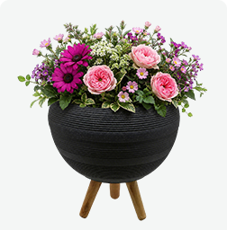 KD6691 decorative plastic round flower pot with wooden stand